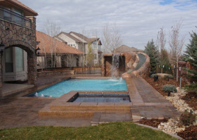 Pool/Spa Combo Grotto Water Feature, Custom Slide, Lone Tree, CO