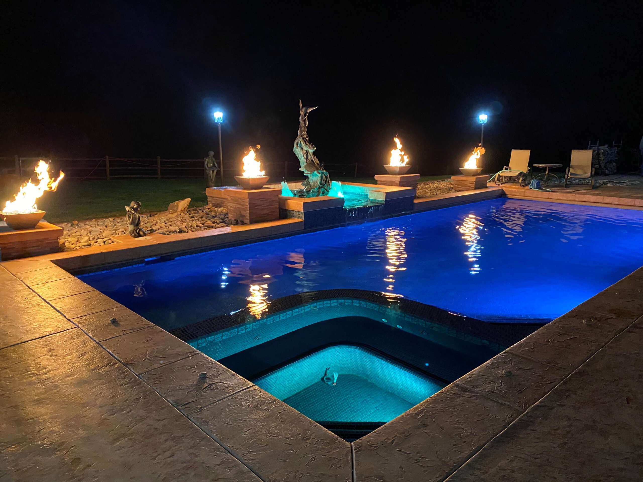 Swimming Pool and Spa Combo at Night - Sedalia, CO Swimming Pool and Spa Combo at Night - Sedalia, CO